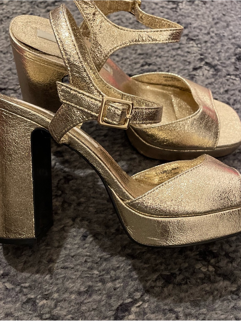 ZARA Metallic Gold Chunky Block Heels Strappy Buckle Adjustable Size UK 42 US 11 - Picture 4 of 6